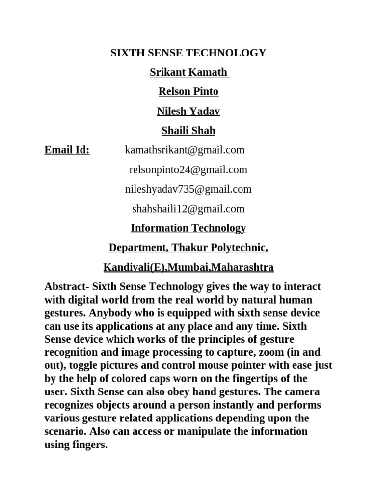 Sixth Sense Technology | PDF | Augmented Reality | Smartphone
