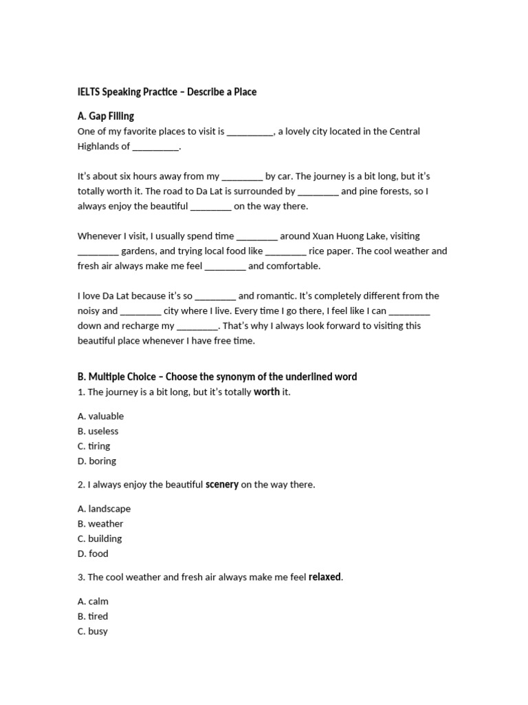 IELTS Speaking: Describe a Place | PDF