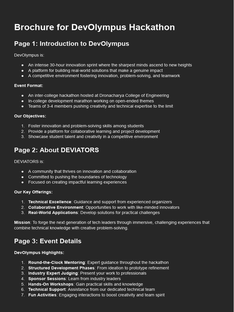 DevOlympus Hackathon Brochure | PDF | Creativity | Learning