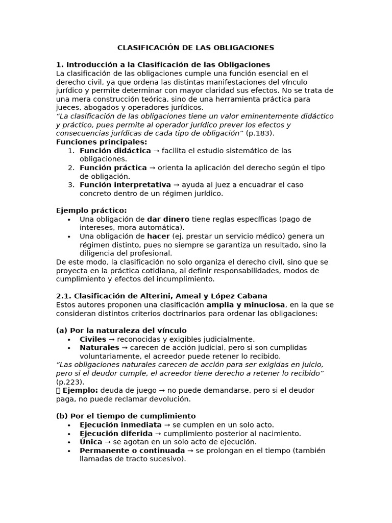 Clasificación de las Obligaciones en Derecho Civil | PDF | Pagos ...