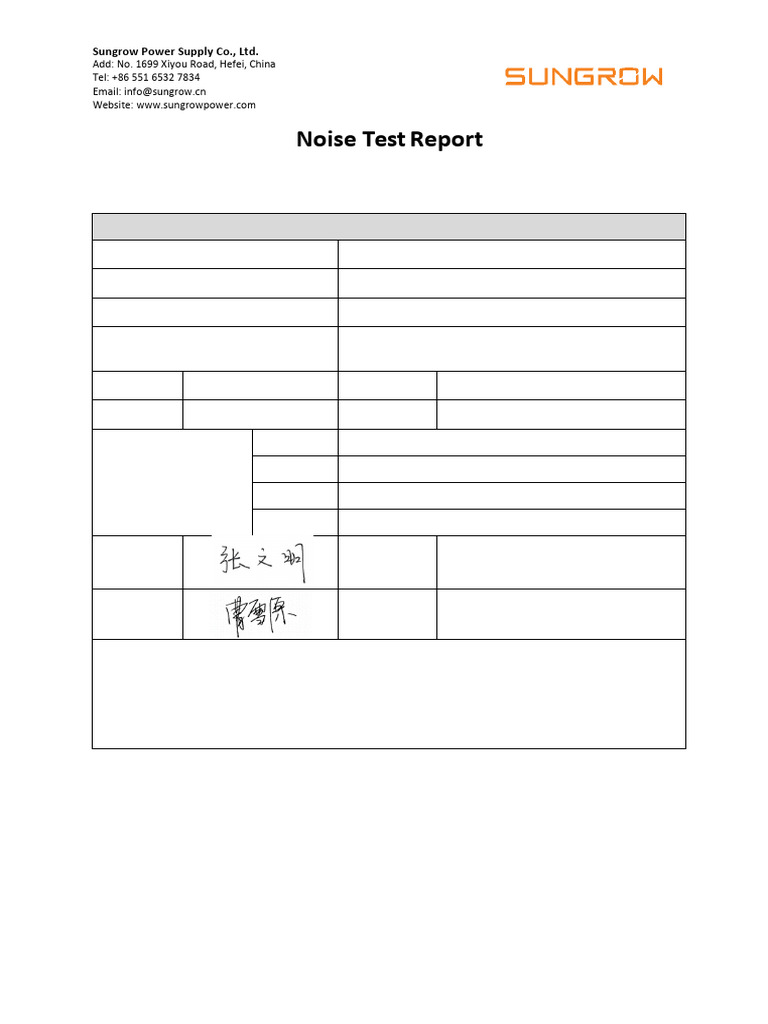 Sungrow PV Inverter Noise Test Report | PDF | Power Supply ...