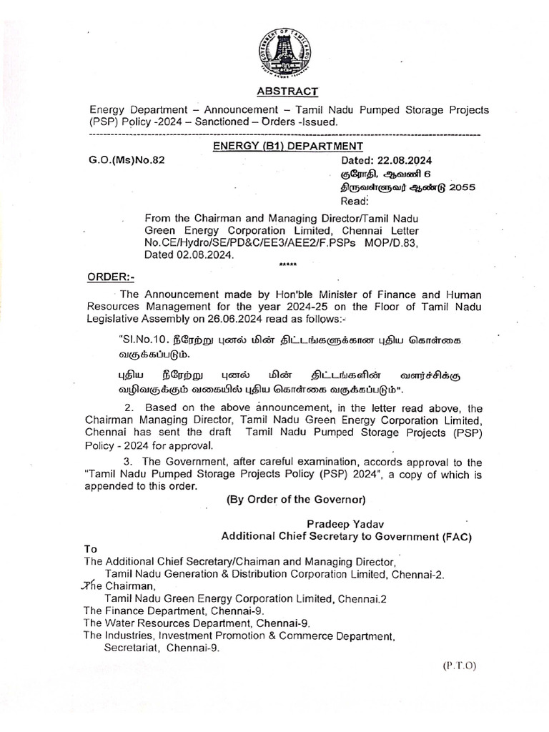 Tamil Nadu Pumped Storage Policy 2024 | PDF | Energy Storage ...