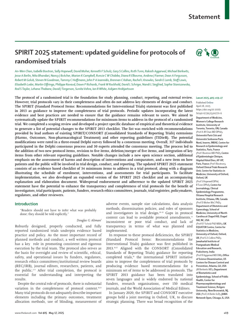 SPIRIT 2025: Updated Trial Protocol Guidelines | PDF | Evidence Based ...