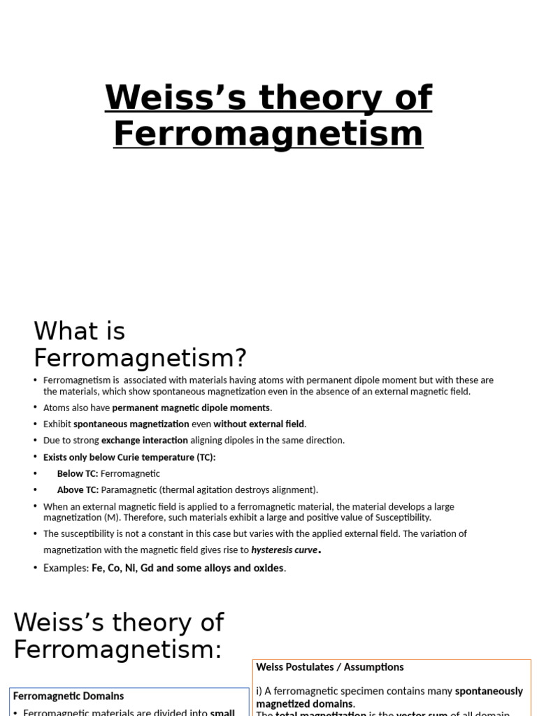 Weiss Theory of Ferromagnetism Explained | PDF | Ferromagnetism | Magnetism