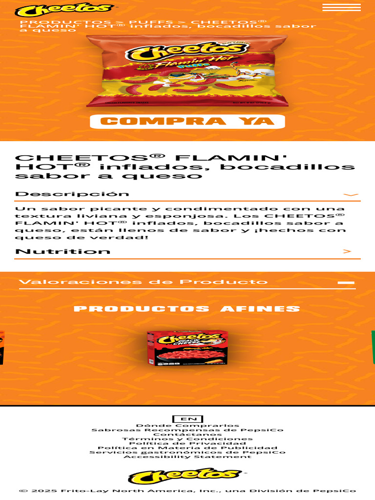 CHEETOS® FLAMIN' HOT® Inflados, Bocadillos Sabor A Queso Cheetos | PDF