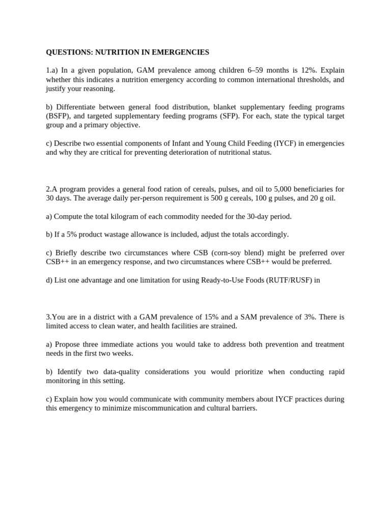 Sample Questions-QUESTIONS Nut in Emergency | PDF