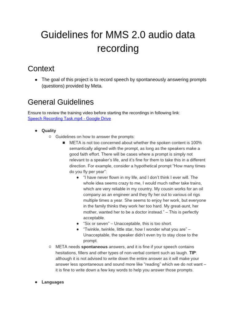 Guidelines for Gujarati MMS Recordings | PDF | Linguistics | Human ...