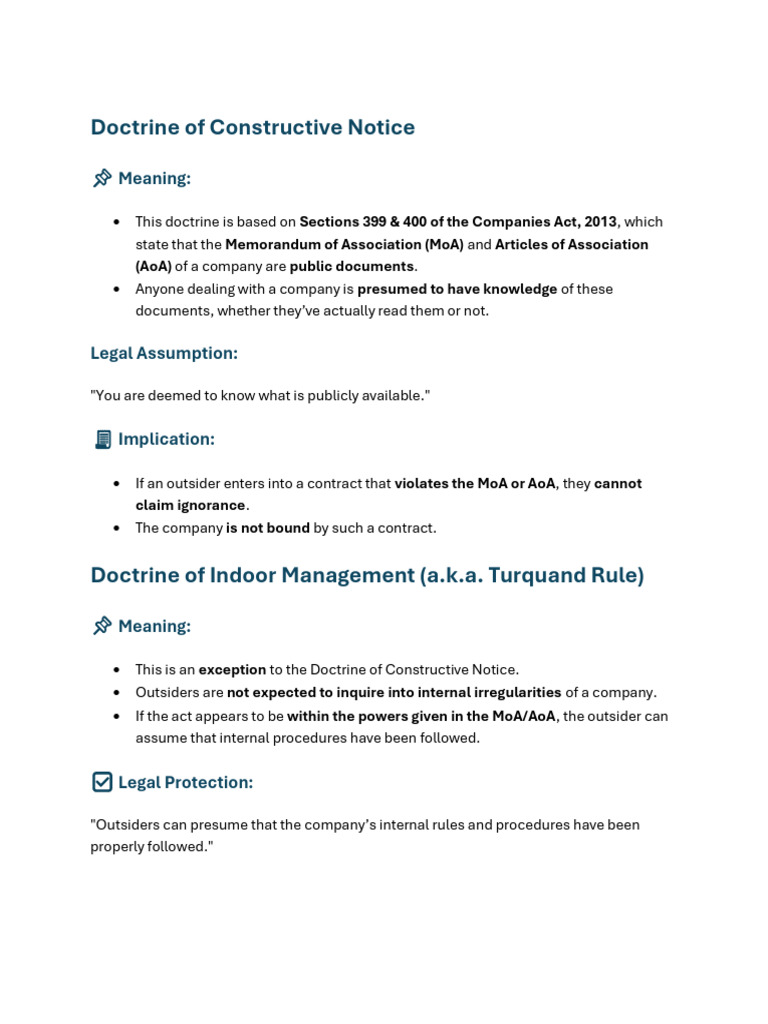 Key Doctrines in Company Law Explained | PDF | Piercing The Corporate ...
