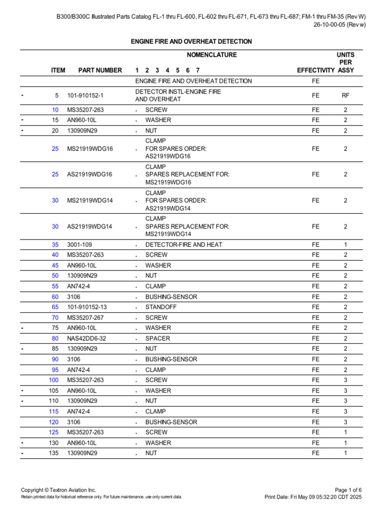 Engine Fire Detection Parts List | PDF