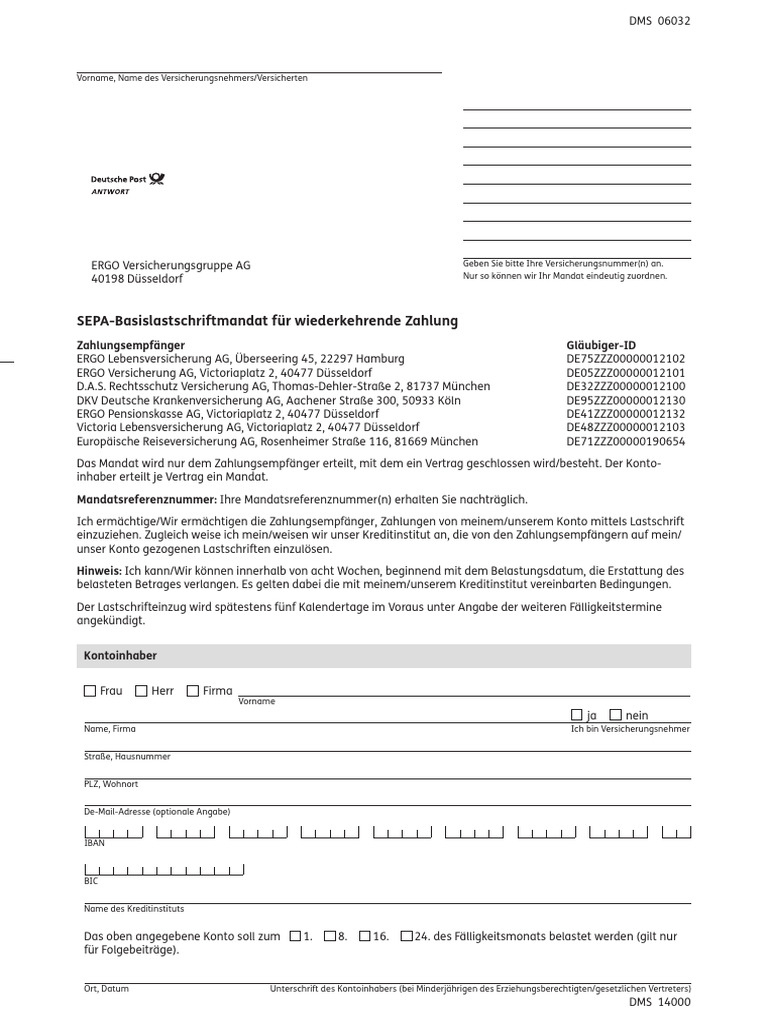 A83 SEPA Formular Zum Antrag | PDF