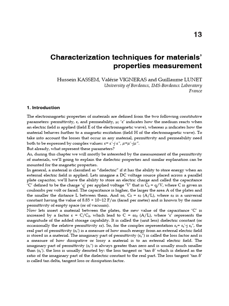 Techniques for Measuring Material Properties | PDF | Permittivity ...