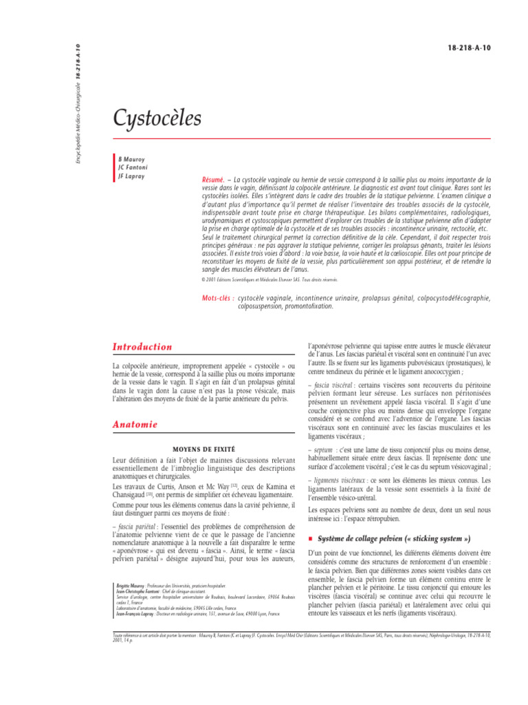 Cystocèles : Diagnostic et Traitement | PDF | Utérus | Incontinence ...