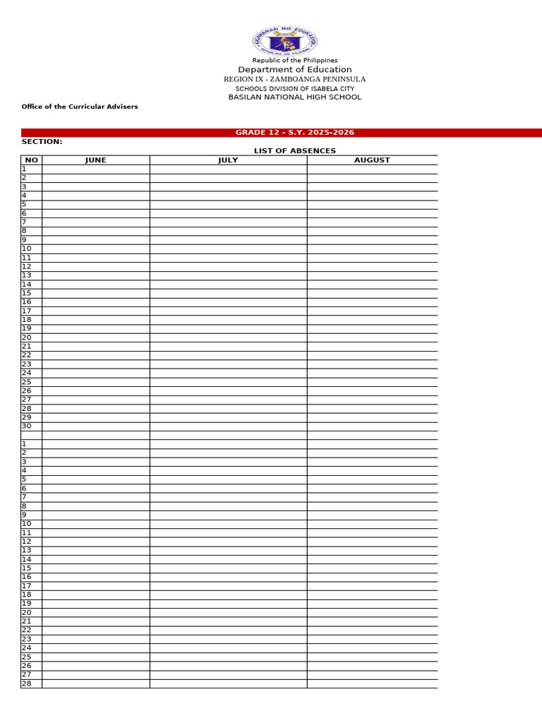 List of Absences | PDF