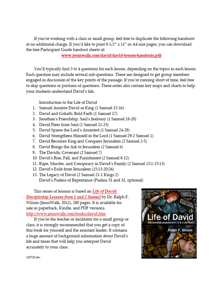 Discipleship Lessons from David's Life | PDF | Books Of Samuel | David