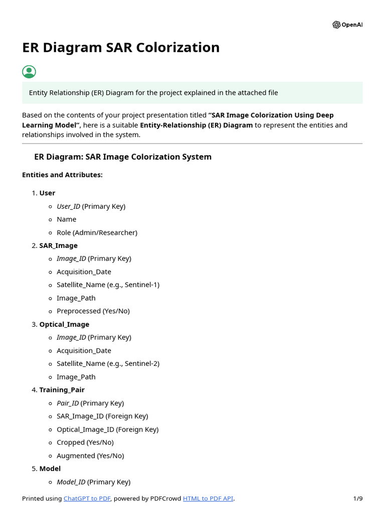 ER Diagram for SAR Image Colorization | PDF | Use Case | System