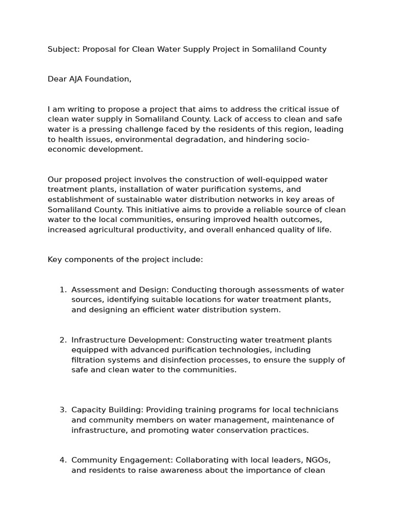 Clean Water Supply Proposal for Somaliland | PDF | Drinking Water | Water