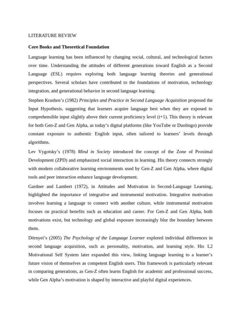 Literature Review 211409 | PDF | Learning | Second Language Acquisition