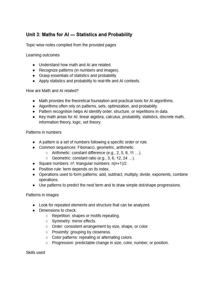Unit 3 - Maths For AI - Statistics and Probability | PDF | Statistics ...