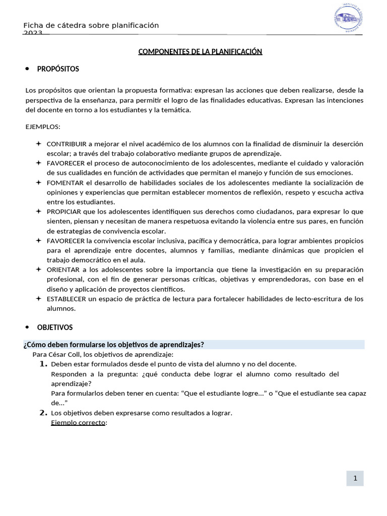 Componentes Clave de la Planificación Educativa | PDF | Enseñando ...