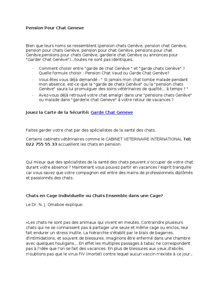 Garde Chat Geneve Chats Bien Etre