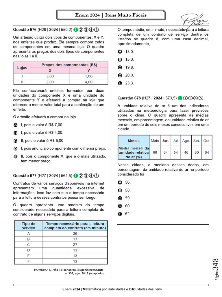 Questões Fáceis do Enem 2024 em Matemática | PDF | Tempo