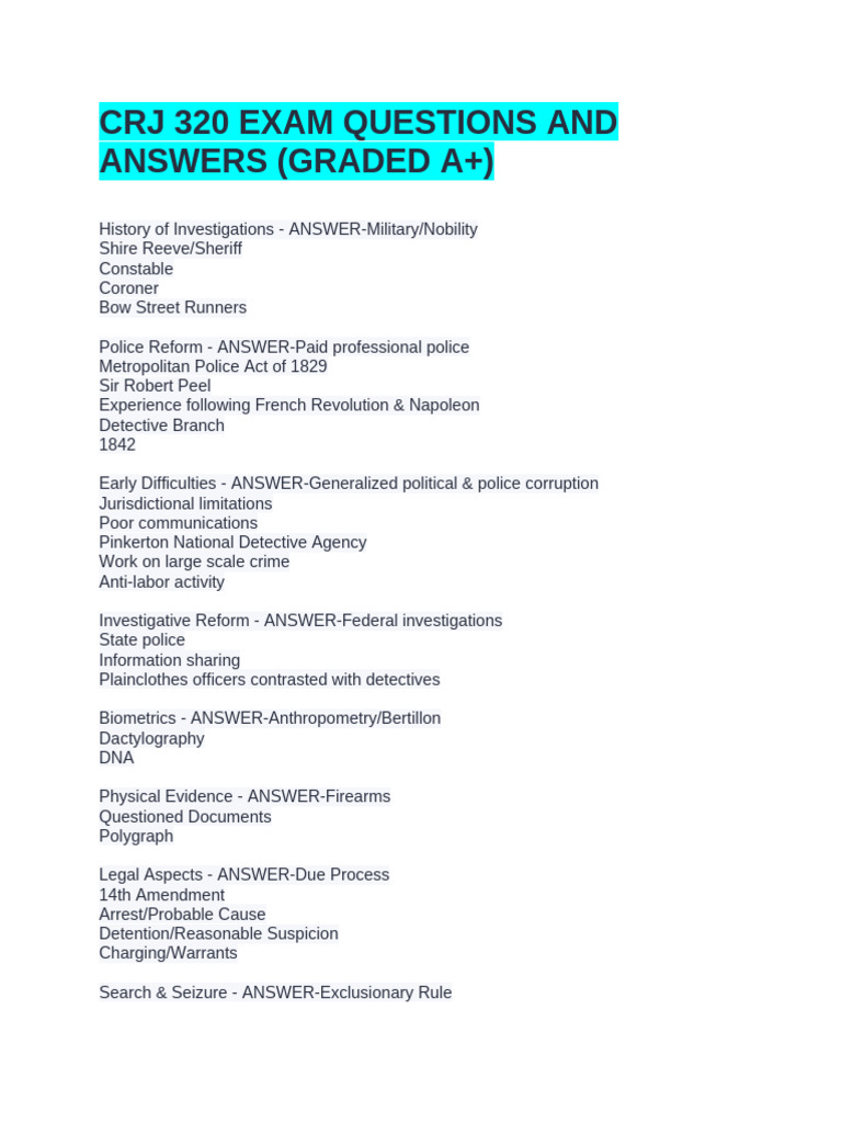 CRJ 320 Exam Questions and Answers | PDF | Police | Sexual Abuse