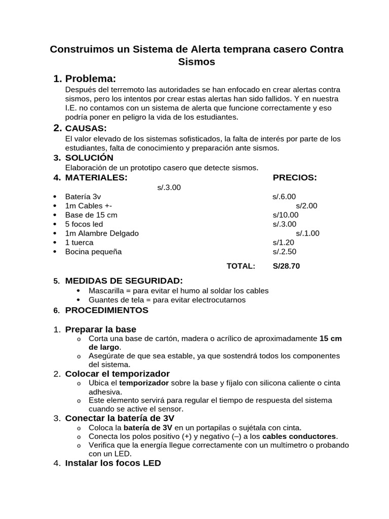 Sistema de Alerta Temprana Casero para Sismos | PDF | Diodo emisor de ...