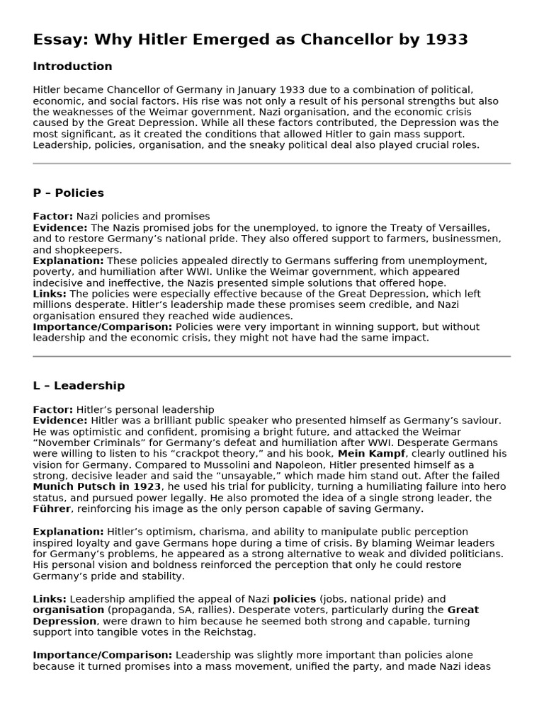 Hitler's Rise to Chancellor: Key Factors | PDF | Adolf Hitler | Nazi ...