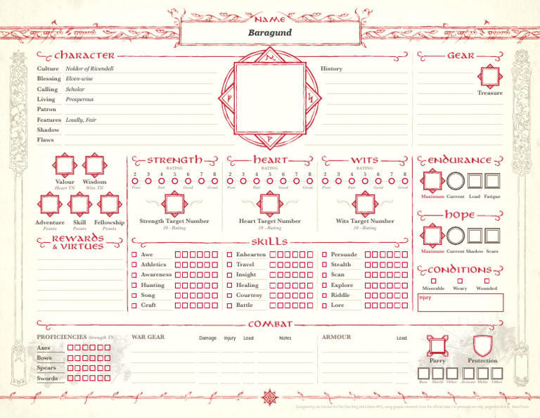 TOR Custom Character Sheet Colour FF | PDF