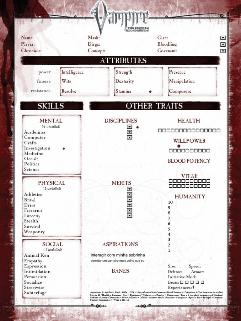 Vampire Character Sheet Template | PDF | Tabletop Games | Gaming