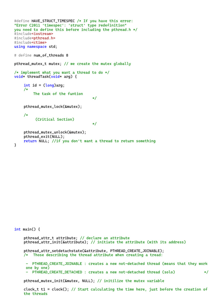 pthreads Example with Mutex Usage | PDF