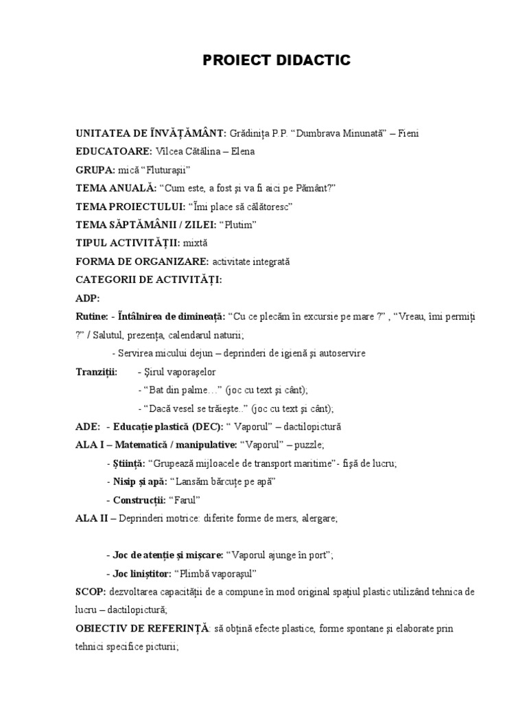 Proiect Didactic | PDF