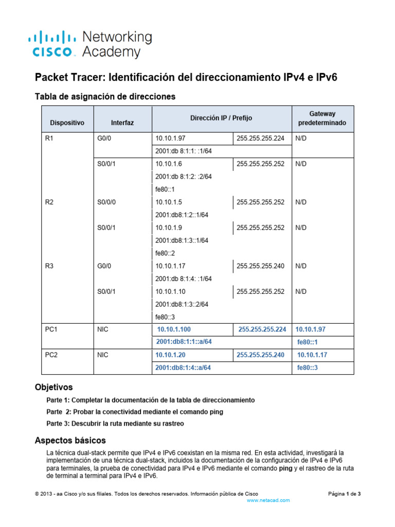 Direccionamiento IPv4 e IPv6 en Packet Tracer | PDF | Yo Pv6 | Dirección IP