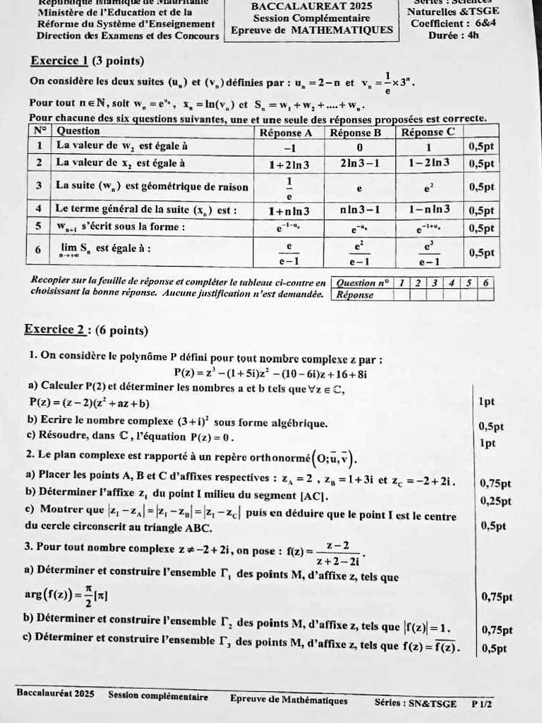Épreuve de Mathématiques Baccalauréat 2025 | PDF | Mathématiques ...