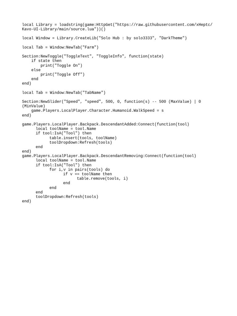 Kavo UI Library for Roblox Scripts | PDF