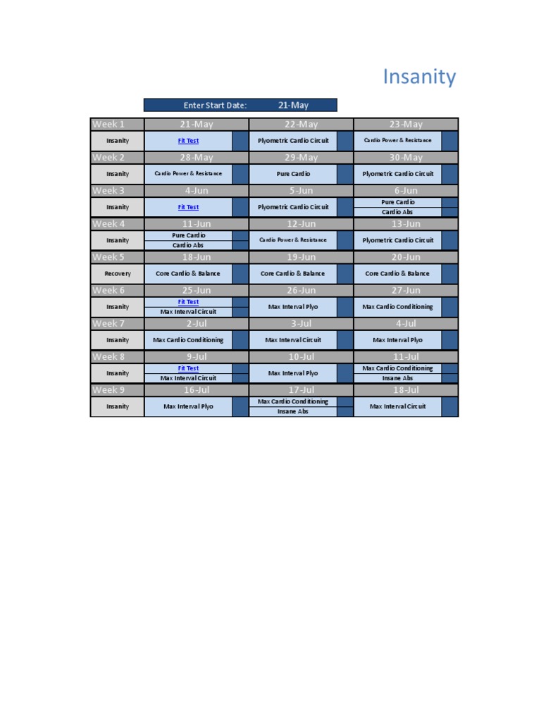 !insanity Calendar | PDF | Recreation | Determinants Of Health