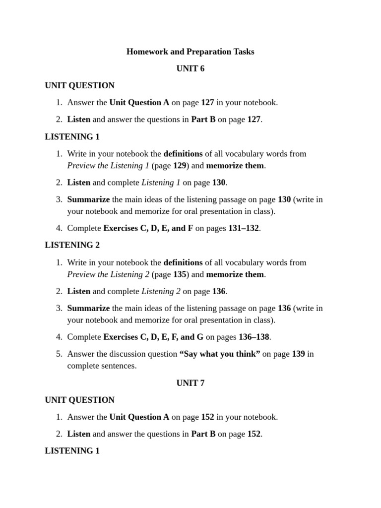 Homework and Preparation Tasks U67 | PDF
