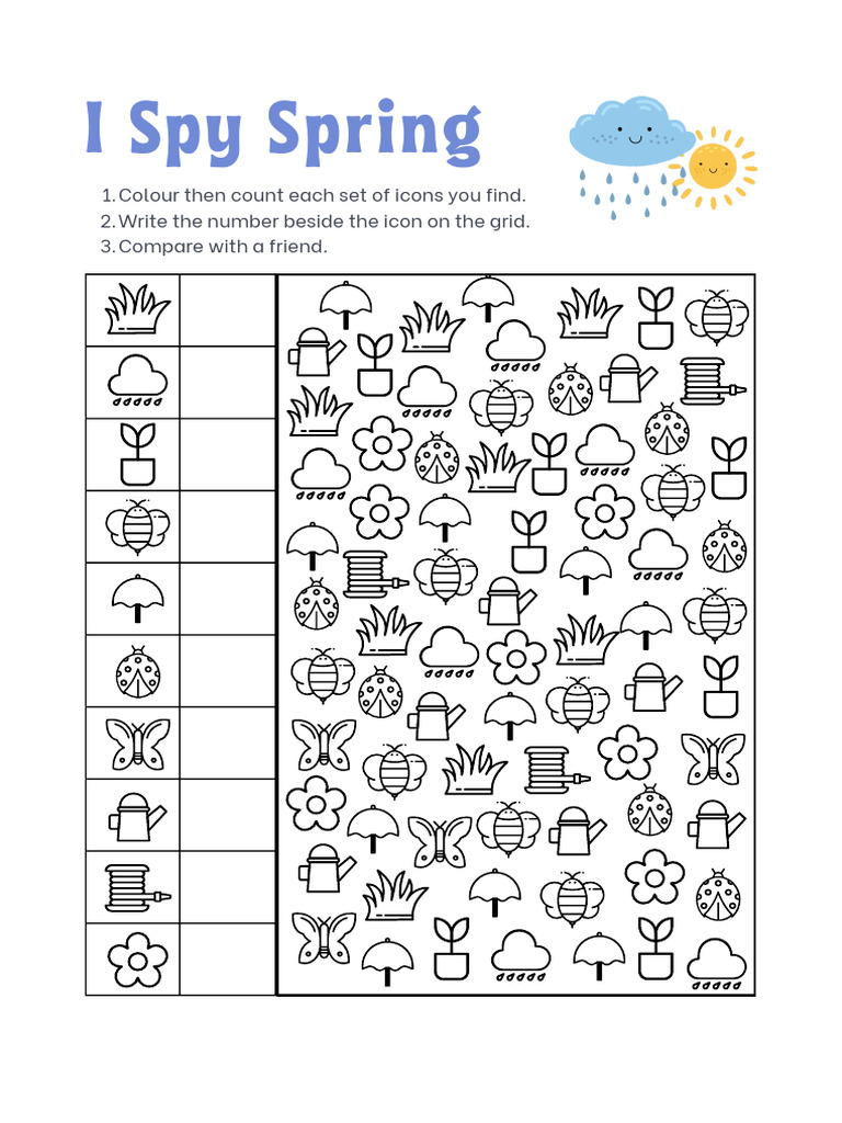 Blue White I Spy Spring Worksheet | PDF