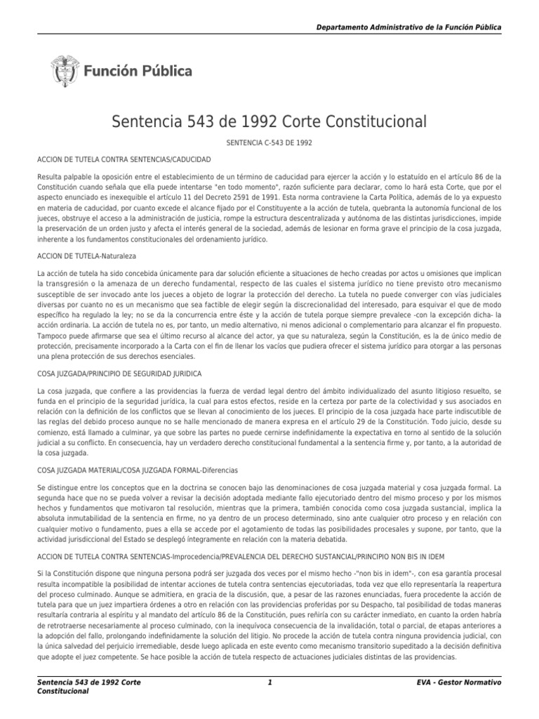 Sentencia 543 de 1992 Corte Constitucional | PDF | Res Judicata | Juez