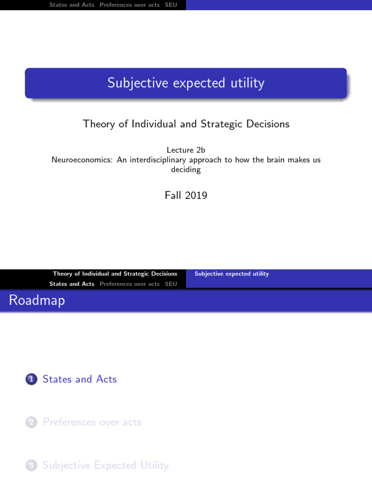 Subjective Expected Utility in Decision Theory | PDF | Utility ...