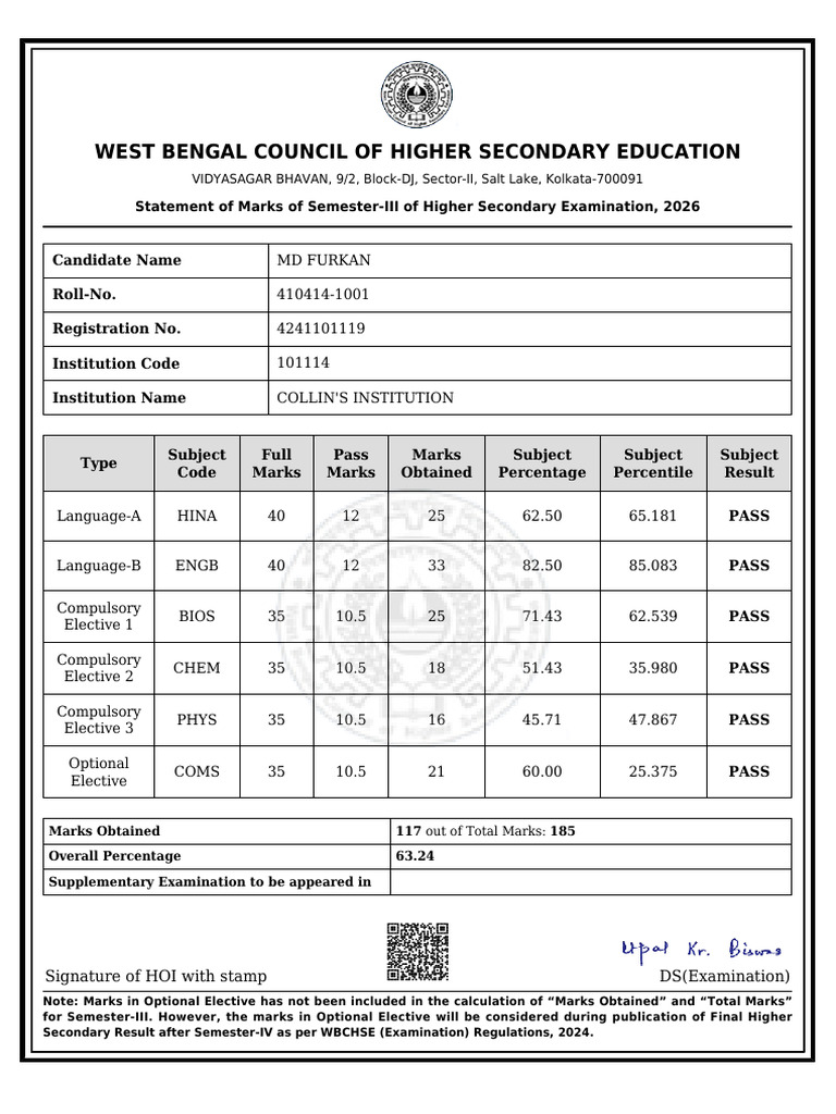3rd Semester Marksheet | PDF | Secondary Education | Schools