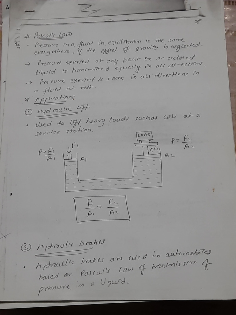 Pascals' Law To Law of Floatation Notes-1 | PDF