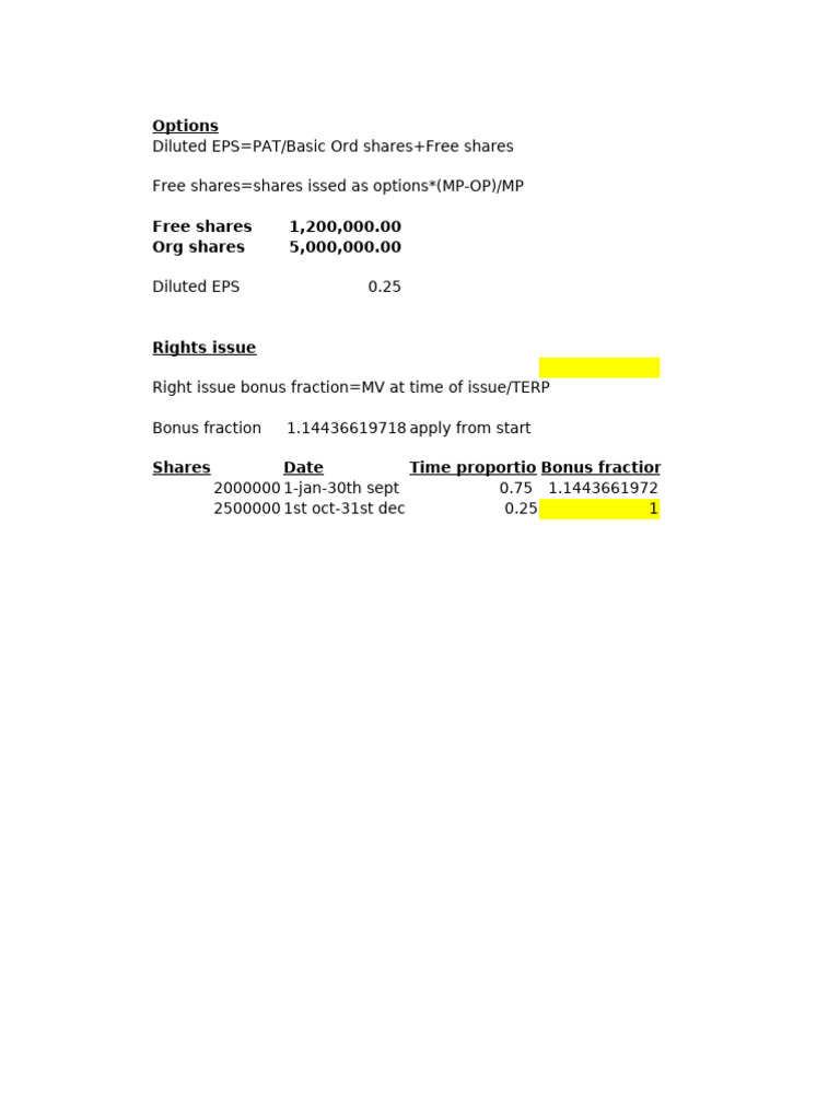 Diluted EPS and Rights Issue Calculations | PDF | Earnings Per Share ...