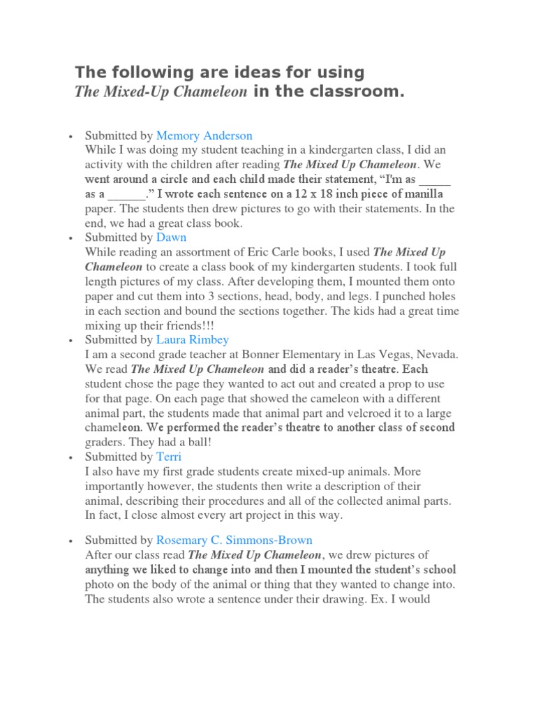 Ideas For The Mixed Up Chameleon | PDF | Teaching And Learning