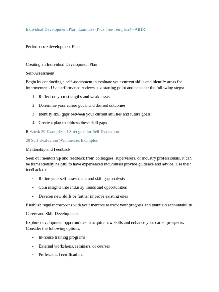 Performance Developnment Plan | PDF | Goal | Mentorship