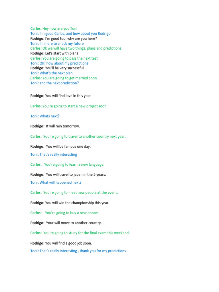 Future Plans and Predictions Dialogue | PDF