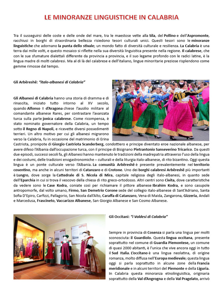 Le Minoranze Linguistiche in Calabria | PDF