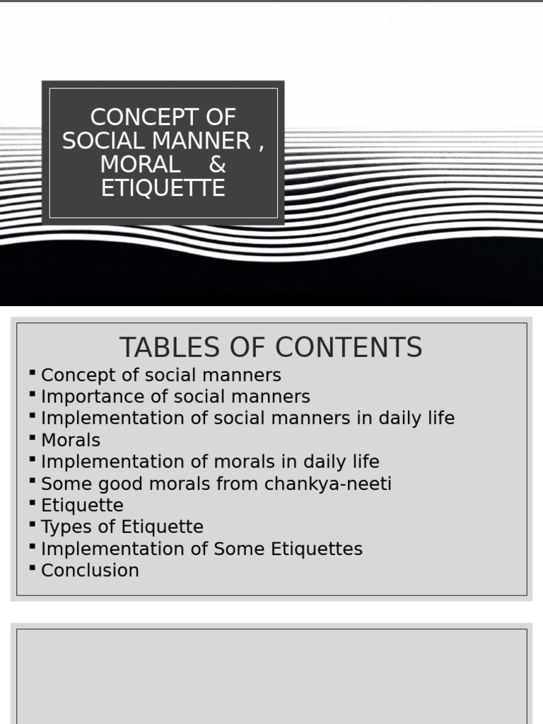 Concept of Social Manner, Moral & Etiquette | PDF