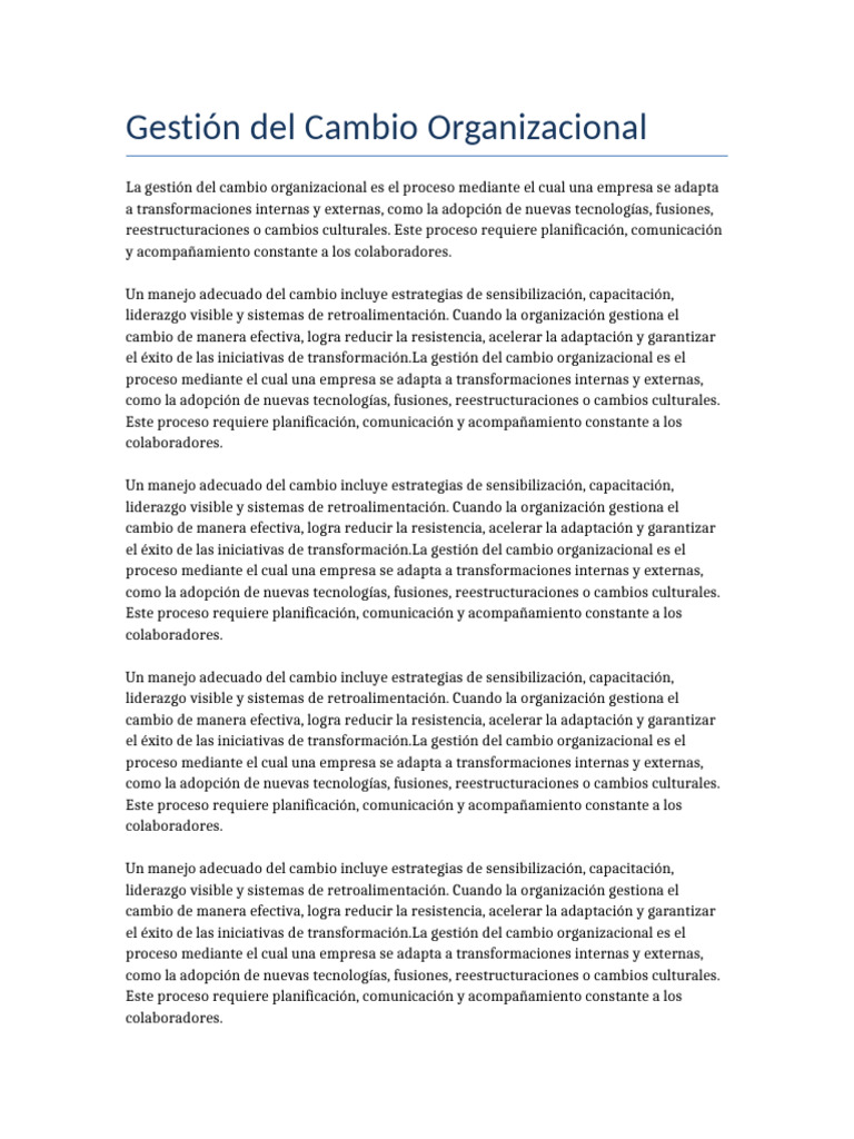 Gestión Del Cambio Organizacional | PDF | Gestión del cambio ...