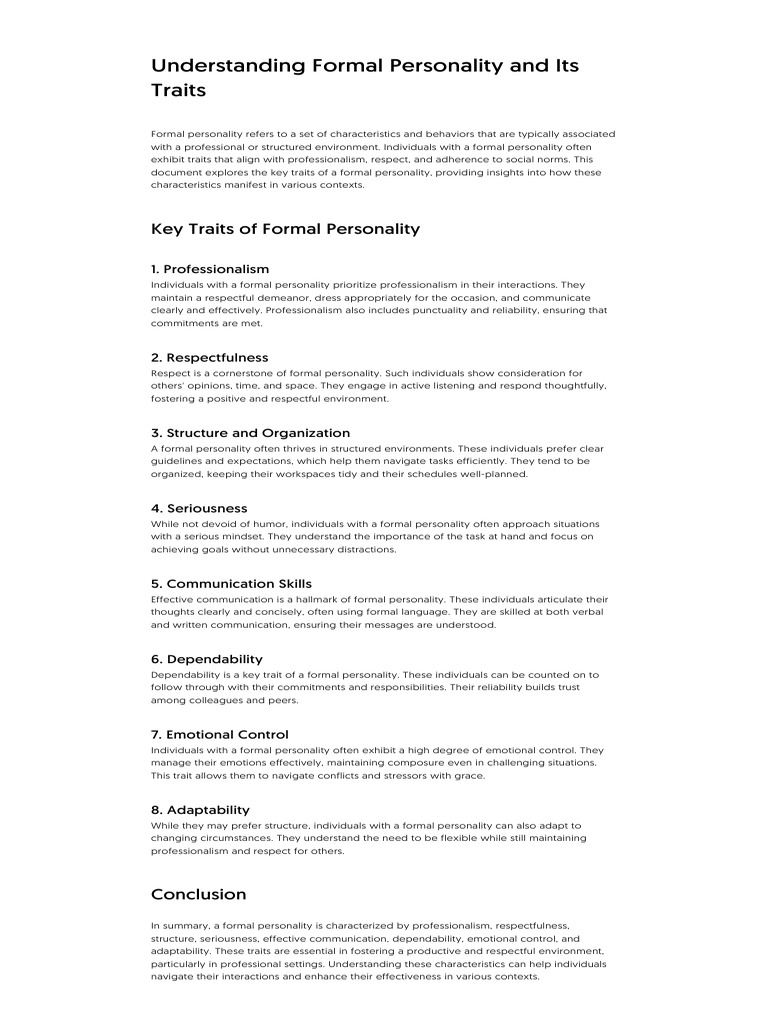 Traits of a Formal Personality | PDF | Communication | Social Psychology